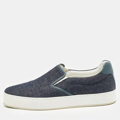 Pre-owned Loro Piana Navy Blue Denim Slip On Sneakers Size 37