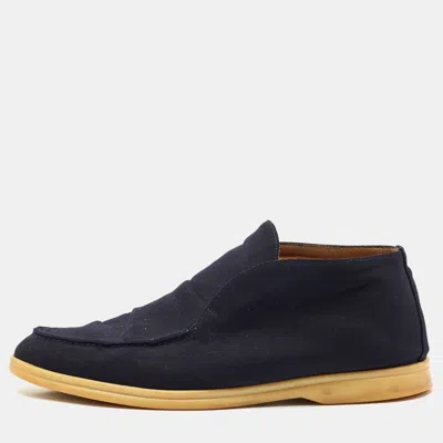 Pre-owned Loro Piana Navy Blue Fabric Open Walk Slip On Ankle Boots Size 42.5
