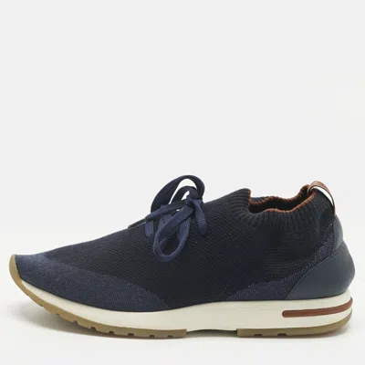 Pre-owned Loro Piana Navy Blue Knit Fabric And Leather 360 Lp Flexy Walk Slip On Sneakers Size 39