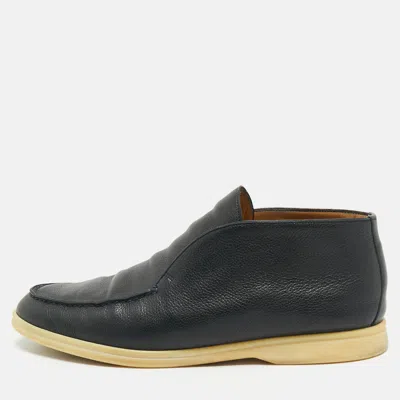 Pre-owned Loro Piana Navy Blue Leather Open Walk Ankle Boots Size 43.5