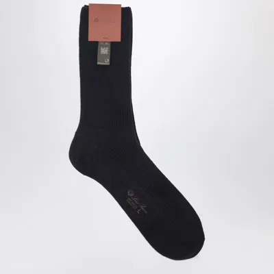 Loro Piana Navy Blue Socks In Baby Cashmere In Black