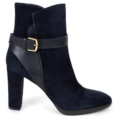 Pre-owned Loro Piana Navy Blue Suede Ankle Strap Boots Shoes 38