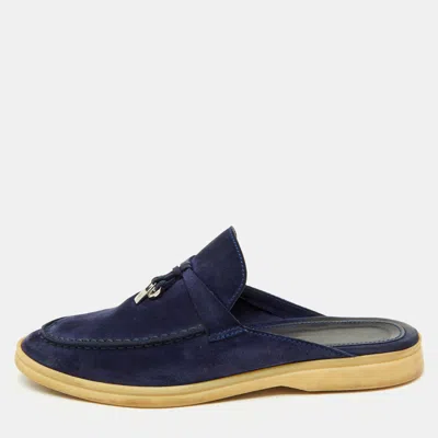 Pre-owned Loro Piana Navy Blue Suede Babouche Charms Walk Flat Mules Size 38