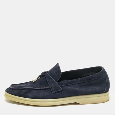 Pre-owned Loro Piana Navy Blue Suede Summer Charms Walk Loafers Size 35