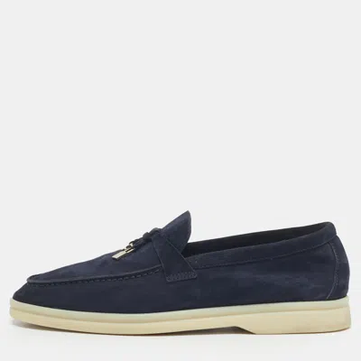 Pre-owned Loro Piana Navy Blue Suede Summer Charms Walk Loafers Size 35.5