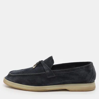 Pre-owned Loro Piana Navy Blue Suede Summer Charms Walk Loafers Size 38