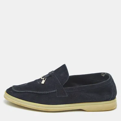 Pre-owned Loro Piana Navy Blue Suede Summer Charms Walk Loafers Size 39.5