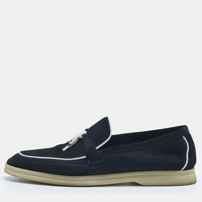 Pre-owned Loro Piana Navy Blue Suede Summer Charms Walk Loafers Size 40