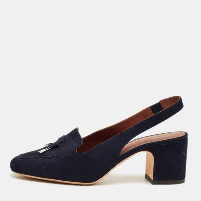 Pre-owned Loro Piana Navy Blue Suede Summer Charms Walk Slingback Sandals Size 35.5