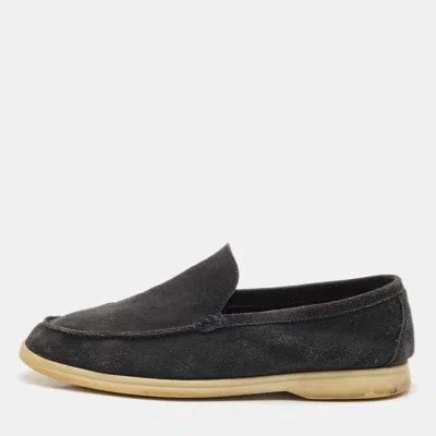 Pre-owned Loro Piana Navy Blue Suede Summer Walk Loafers Size 44.5