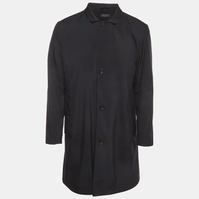 Pre-owned Loro Piana Navy Blue Synthetic Suede Trim Sebring Coat M