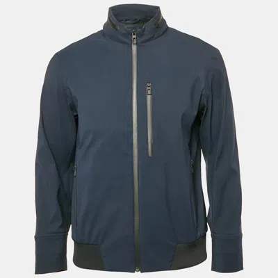 Pre-owned Loro Piana Navy Blue Wool Blend Zip-up Hooded Sailing Jacket S