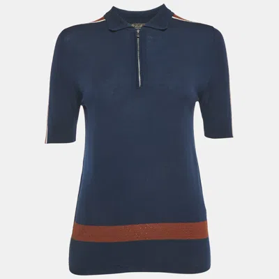 Pre-owned Loro Piana Navy Blue Wool Knit Zip-up T-shirt M