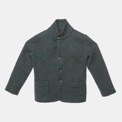 Pre-owned Loro Piana Navy Blue/black Herringbone Wool Button Up Jacket 4 Yrs