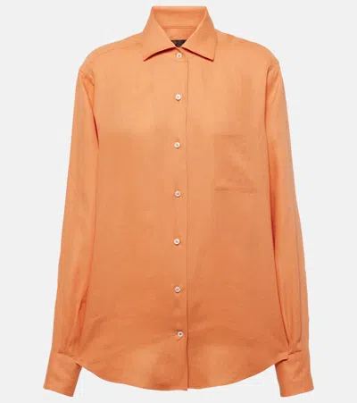 Loro Piana Neo André Linen Shirt In Cinnamon Orange