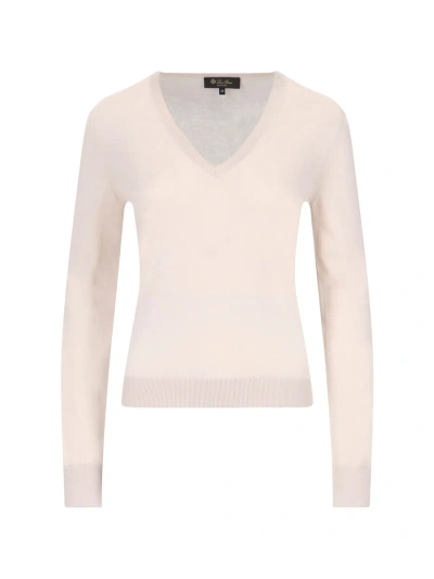 Loro Piana 'neo Piuma' V-neck Sweater In Tapioca