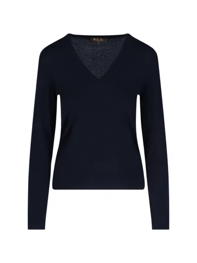 Loro Piana Ribbed Knitwear V-neckline In Blue