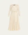 Loro Piana Nevis Belted Silk Jacquard Midi Shirtdress In Neutral