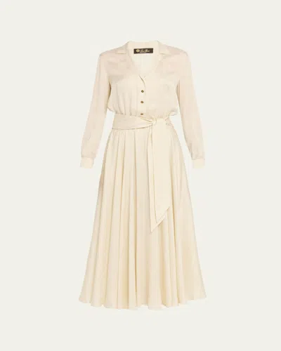 Loro Piana Nevis Belted Silk Jacquard Midi Shirtdress In Neutral