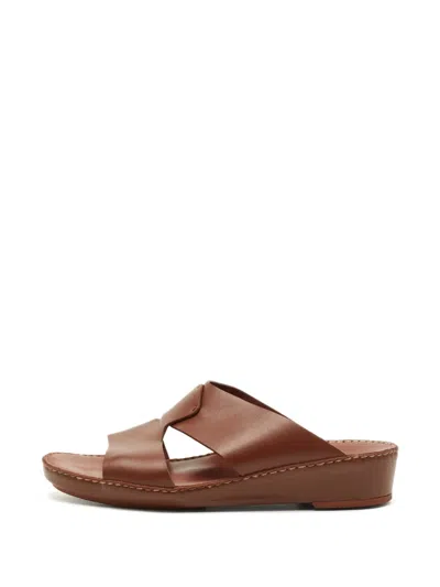Pre-owned Loro Piana New Buckle Leather Sandals In Brown