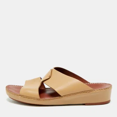 Pre-owned Loro Piana New Buckle Size 43.5 Brown Leather Slide Sandals