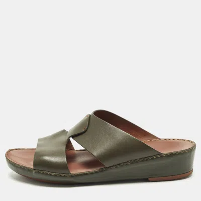 Pre-owned Loro Piana New Buckle Size 43.5 Green Leather Sandals