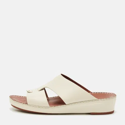 Pre-owned Loro Piana New Buckle Size 43.5 White Leather Slide Sandals