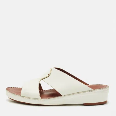 Pre-owned Loro Piana New Buckle Size 43.5 White Leather Slide Sandals