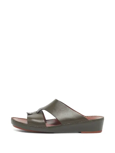 Pre-owned Loro Piana New Buckle Slide Sandals In Green