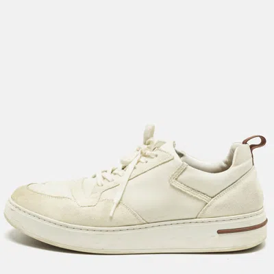 Pre-owned Loro Piana Newport Walk Size 42 Two Tone Canvas And Suede Lace Up Sneakers In White