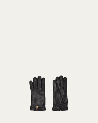 Loro Piana Nora Charm Leather Gloves In Blue Navy