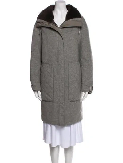 Pre-owned Loro Piana Nutria Fur Trimmed Green Storm System Cashmere Fur Coat In Gray