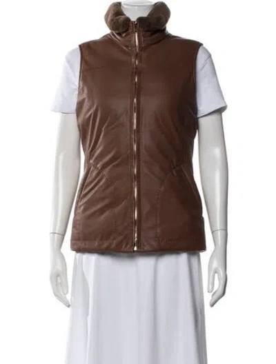 Pre-owned Loro Piana Nutria Fur Trimmed Storm System Reversible Lambskin Vest In Brown