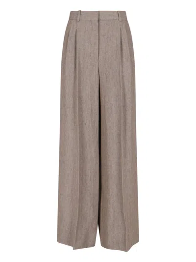 Loro Piana Nyack Wide Linen Pants In Brown