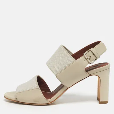 Pre-owned Loro Piana Off White Canvas And Leather Slingback Sandals Size 36