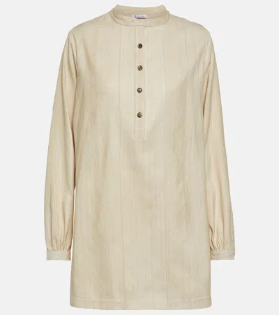 Loro Piana Olga Gathered Silk-dupioni Shirt In White Pepper