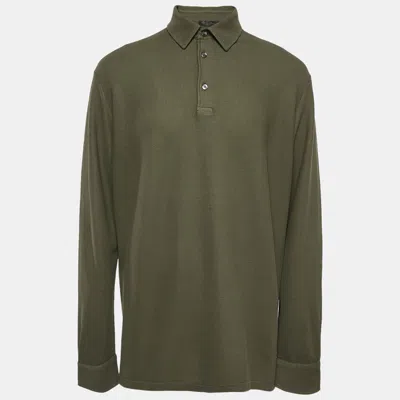 Pre-owned Loro Piana Olive Green Cotton Full Sleeve Polo T-shirt Xxxl