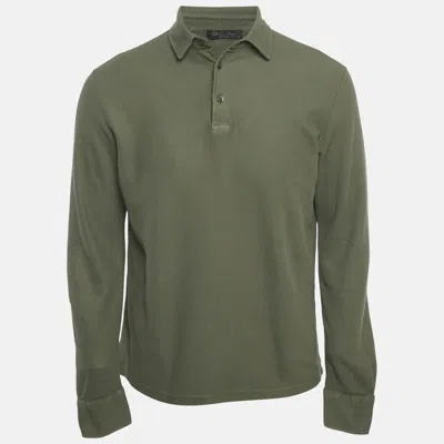 Pre-owned Loro Piana Olive Green Cotton Piqué Full Sleeve Polo T-shirt M