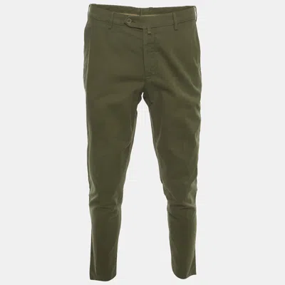 Pre-owned Loro Piana Olive Green Cotton Straight Fit Trousers L