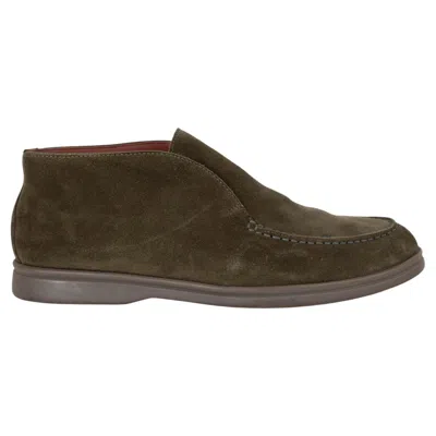 Pre-owned Loro Piana Olive Green Suede Open Walk Ankle Boots Shoes 37