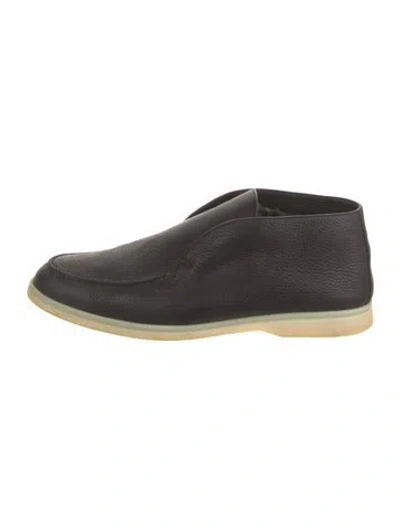 Pre-owned Loro Piana Open Walk Leather Lace-up Boots In Black