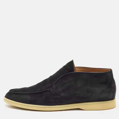 Pre-owned Loro Piana Open Walk Size 41 Black Suede Ankle Length Boots
