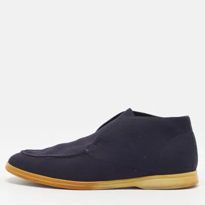Pre-owned Loro Piana Open Walk Size 44 Navy Blue Knit Fabric Ankle Length Boots