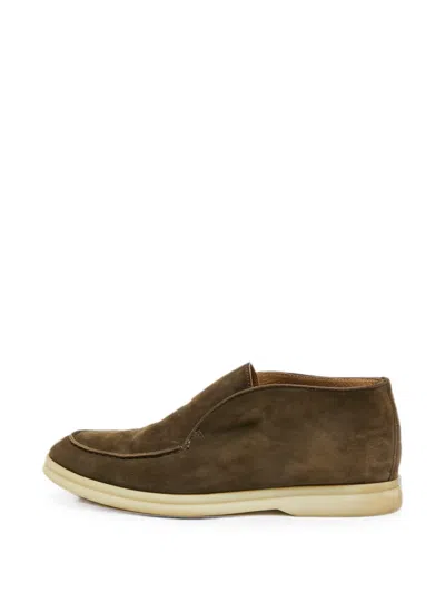 Pre-owned Loro Piana Open Walk Suede Ankle Boots In Green
