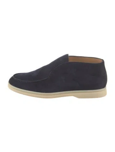 Pre-owned Loro Piana Open Walk Suede Boots In Blue
