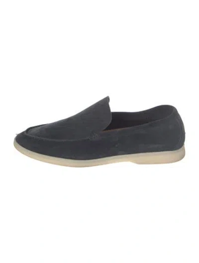 Pre-owned Loro Piana Open Walk Suede Loafers In Blue