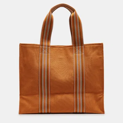 Pre-owned Loro Piana Orange Canvas The Suitcase Stripe East West Tote