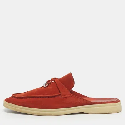 Pre-owned Loro Piana Orange Suede Babouche Charms Walk Mules Size 36