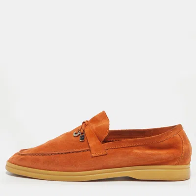 Pre-owned Loro Piana Orange Suede Summer Charms Walk Loafers Size 39