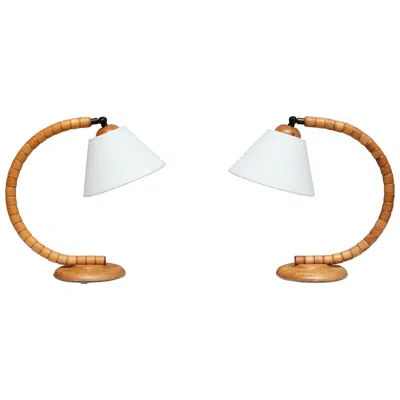Pre-owned Loro Piana Pair Of Markslöjd Sculptural Adjustable Table Lamps In Beech, Sweden, 1960s In Brown